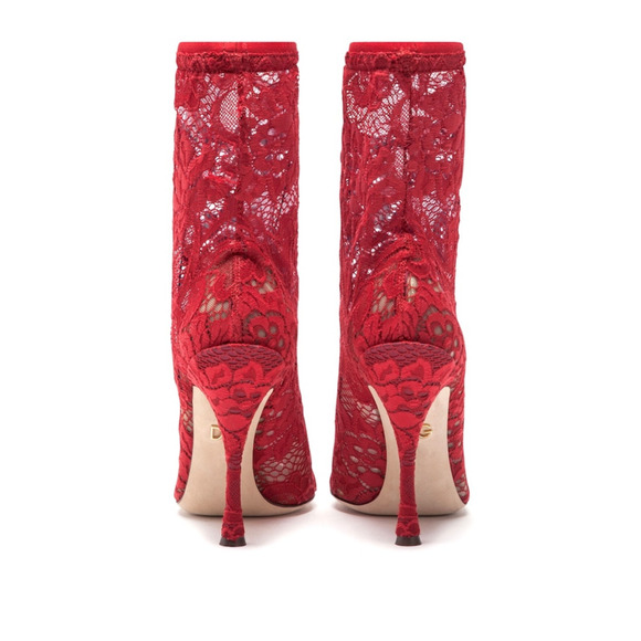 Dolce & Gabbana Stretch Lace Sock Ankle Boots Booties Red 39 - Picture 3 of 6